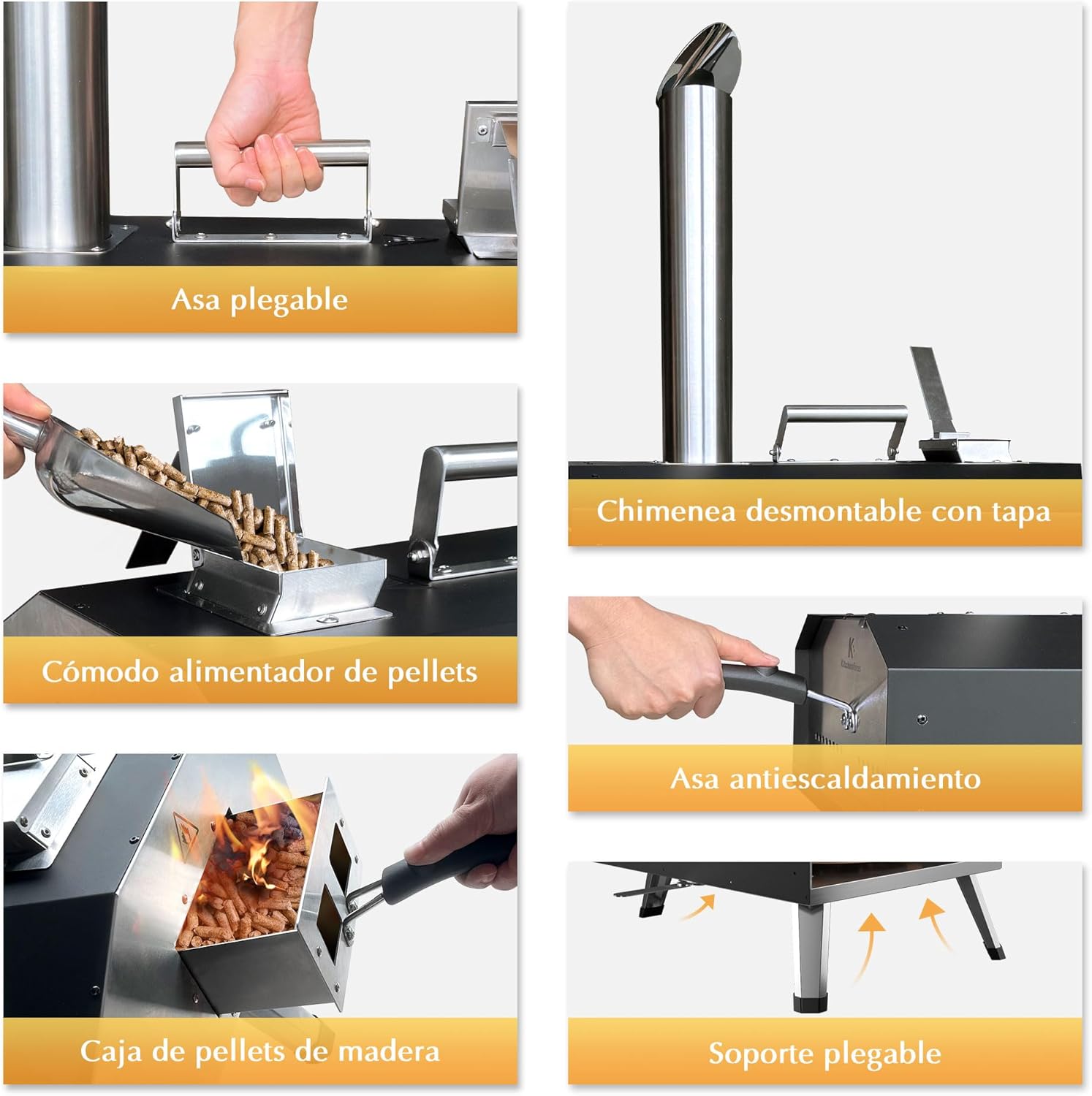 KitchenBoss Pizza Oven Outdoor Pizza Ovens Portable: Wooden Pellet Heated Pizza Oven with 30.5 cm Pizza Stone, Stainless Steel Pizza Oven for Garden, Patio, Backyard, Camping 12 Inch [Energy Class A]