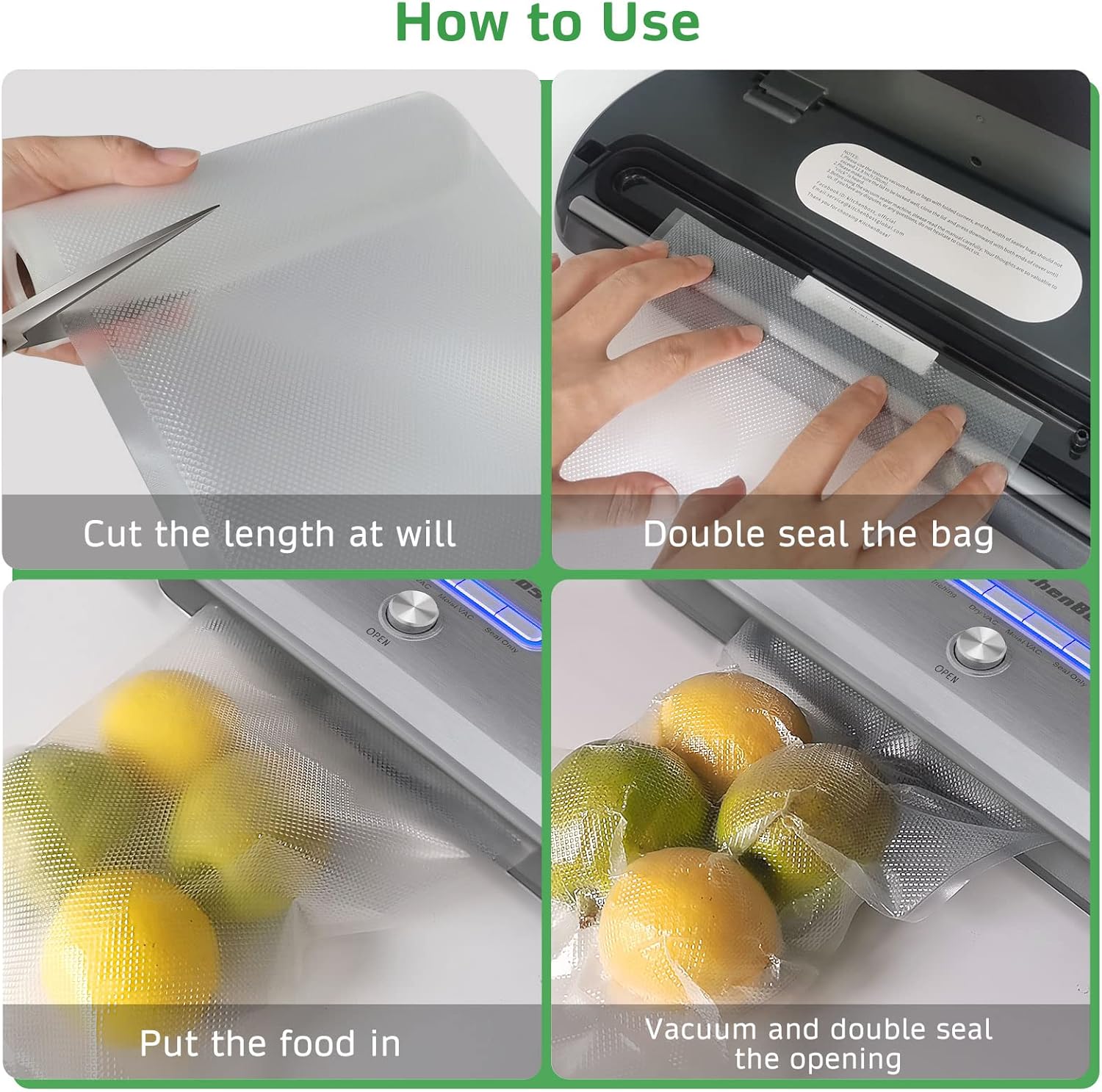 Food Vacuum Sealer Bag Rolls: KitchenBoss 6 Rolls Food Saver Bags,6 8 11 inch Sous Vide Bags Rolls with BPA Free, Commercial Grade Vac seal Bags for All Vacuum Sealer